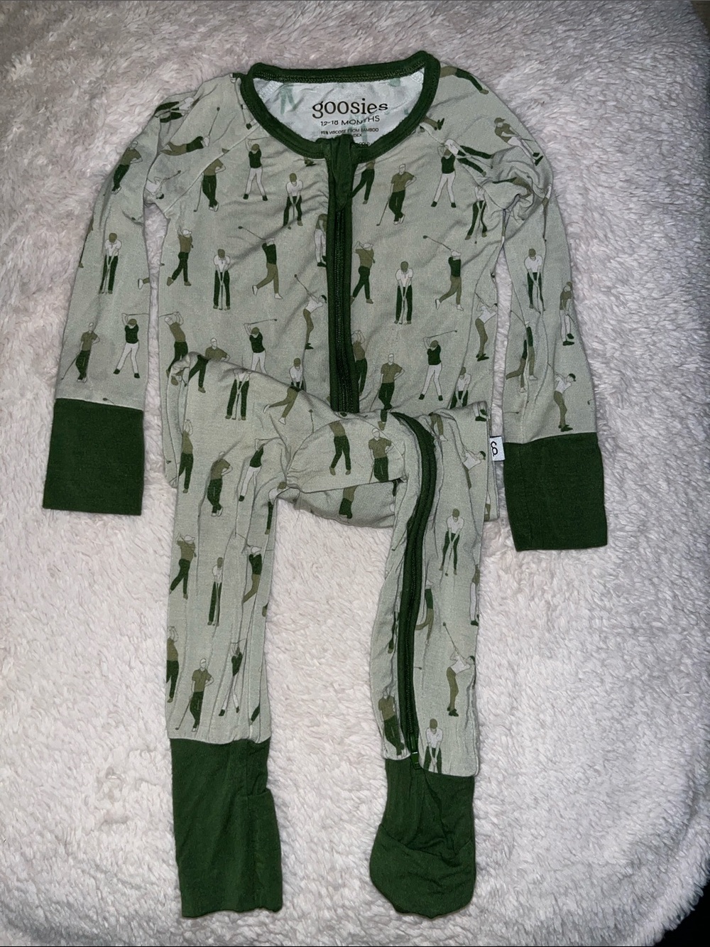 Goosies Green Golf-Print Footed One-Piece for Kids
